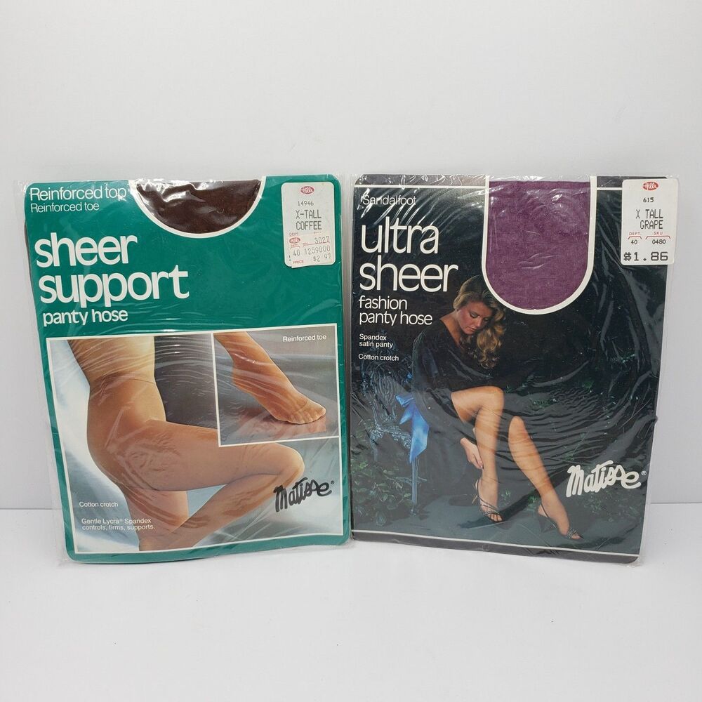 Vintage Matisse Sheer Support Ultra Sheer Pantyhose Lot 2 X Tall Grape Coffee